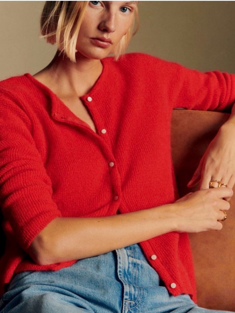 Sézane Gaspard Cardigan Red Size Small NWOT Mohair Alpaca France Winter